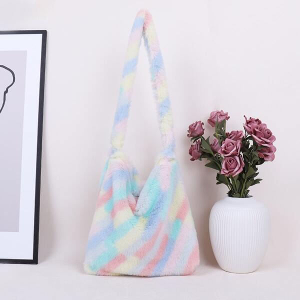 

Fluffy Color Block Shoulder Bag, Multicolor