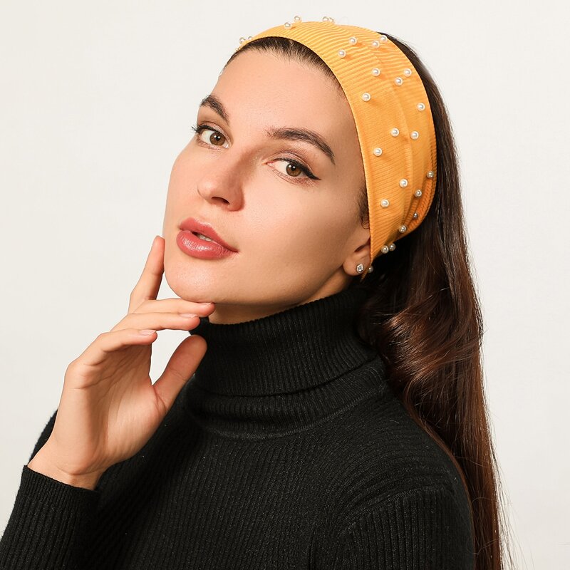 

Faux Pearl Wide Hair Band, Yellow
