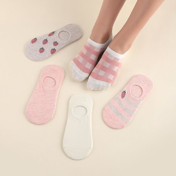 

5pairs Fruit Print Ankle Socks, Multicolor