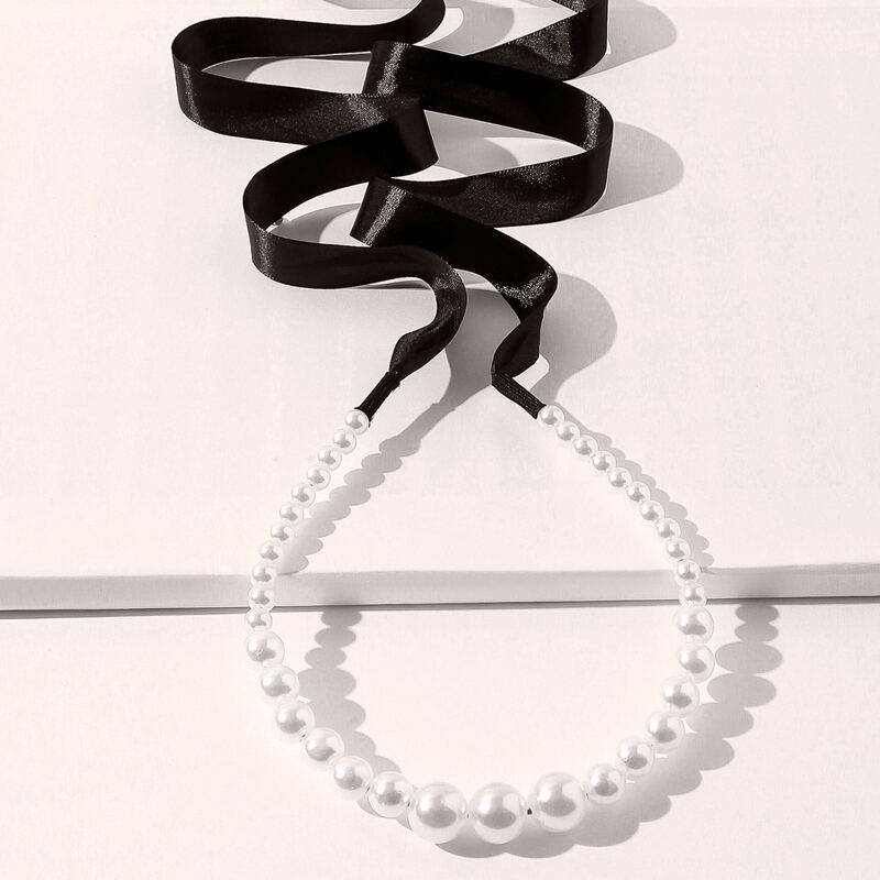 

Faux Pearl Knot Headband, Black and white