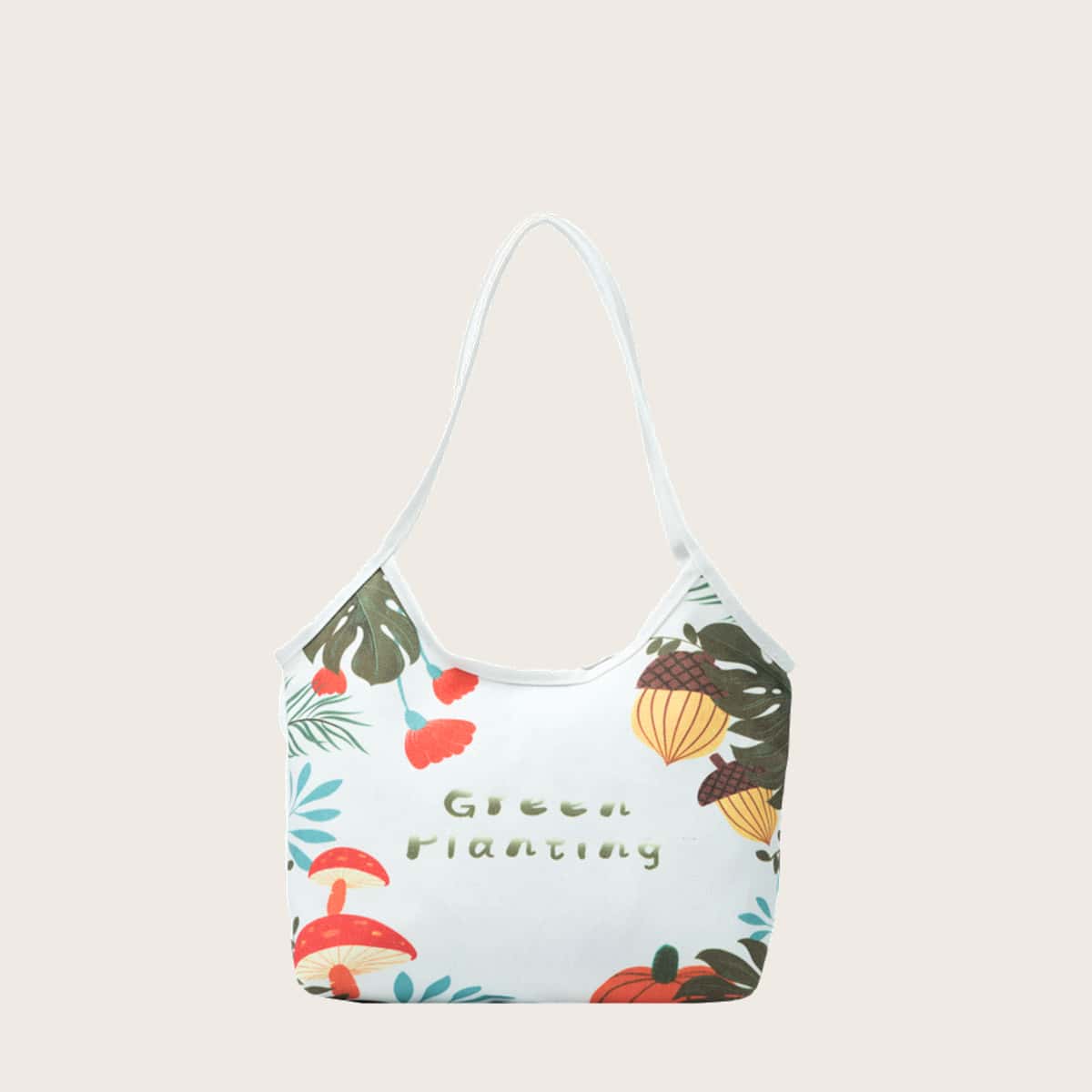 

Mushroom & Plants Tote Bag, White