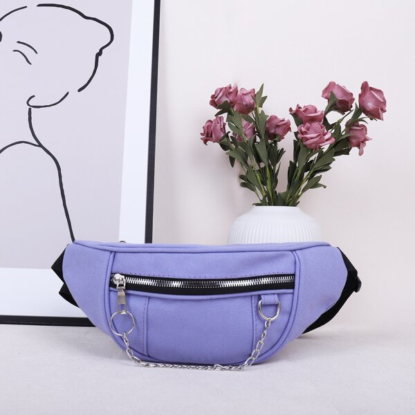 

Chain Decor Canvas Fanny Pack, Purple