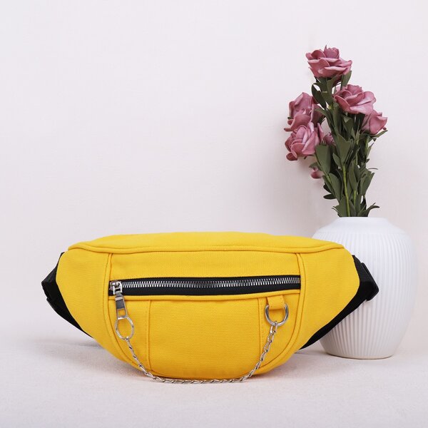 

Chain Decor Canvas Fanny Pack, Yellow