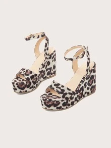Leopard Pattern Wedge Sandals - Multicolor - View 6