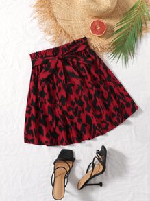 SHEIN Essnce 紙袋腰滿版圖案半身裙 - 彩色 - 查看 1