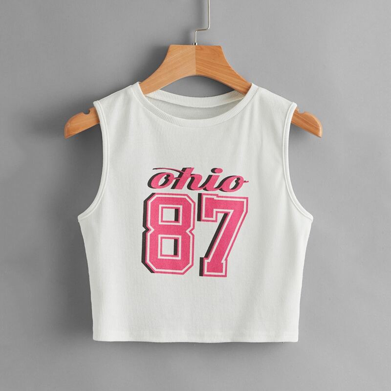 

Letter Ribbed Tank Top, White