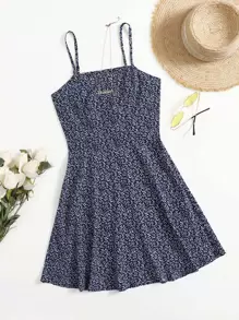 Soleia Allover Plants Flared Hem Dress