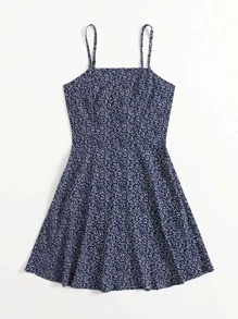 Soleia Allover Plants Flared Hem Dress