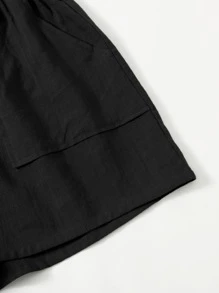 SHEIN Knot Waist Pocket Front Shorts - Black - View 3