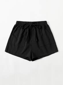 SHEIN Knot Waist Pocket Front Shorts - Black - View 4