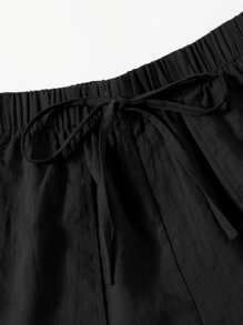 SHEIN Knot Waist Pocket Front Shorts - Black - View 5