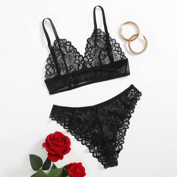 

Кружевной комплект нижнего женского белья, Чёрный