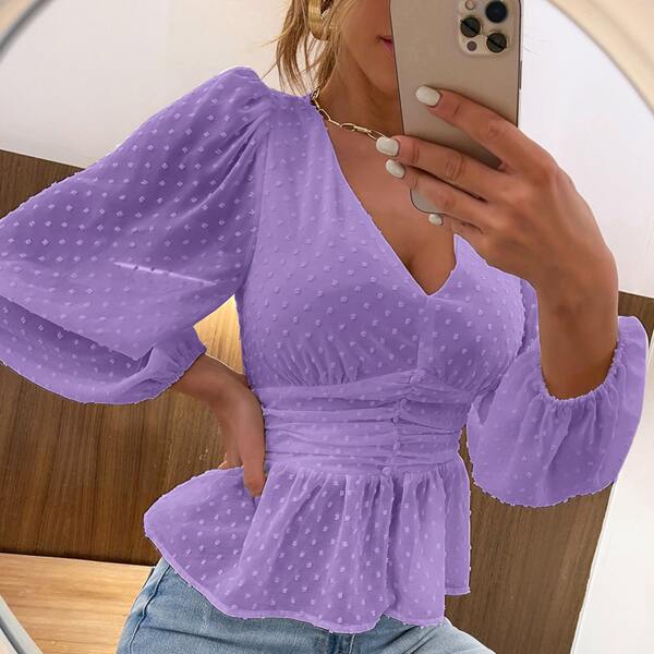 

Swiss Dot Shirred Chiffon Blouse, Violet purple