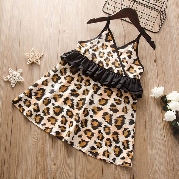 

Toddler Girls Leopard Print Ruffle Trim Cami Dress, Multicolor