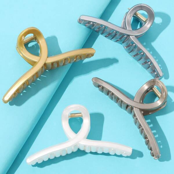 

4pcs Solid Hair Claw, Multicolor