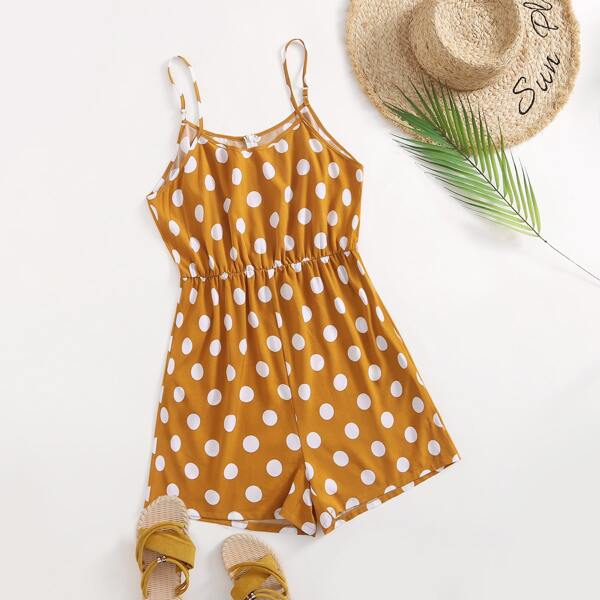 

Plus Polka Dot Cami Romper, Mustard yellow