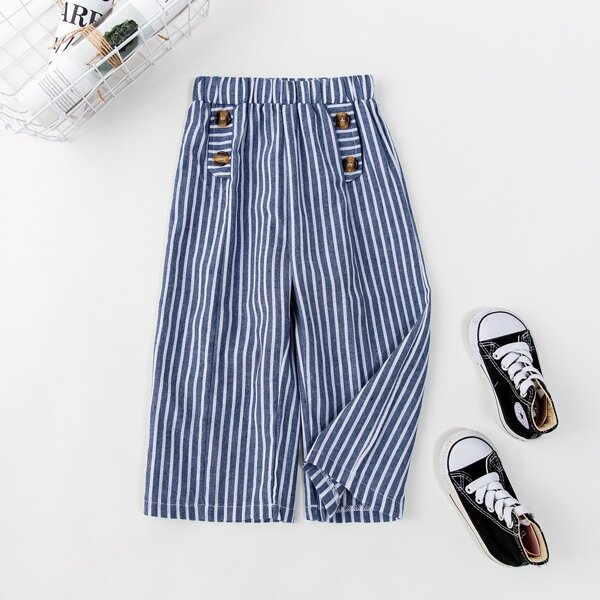 

Toddler Girls Vertical Striped Wide Leg Pants, Dusty blue
