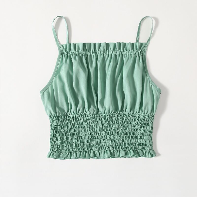 

Frill Trim Shirred Cami Top, Mint green