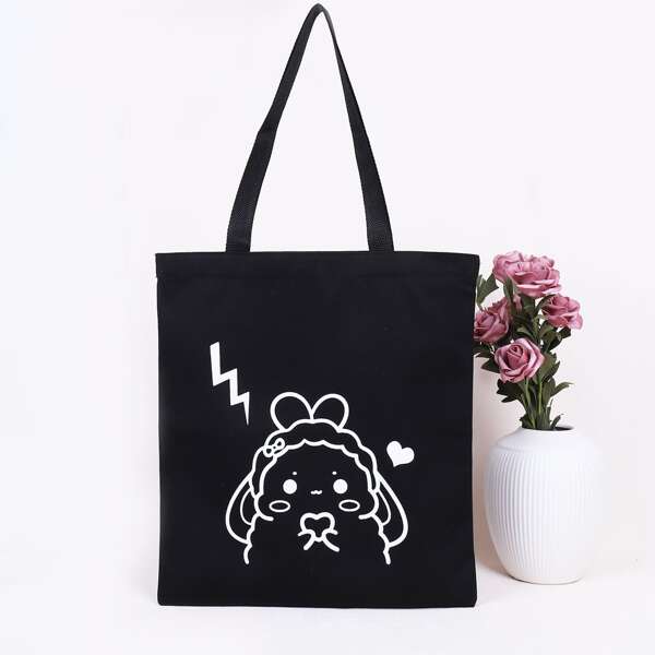 

Cartoon Graphic Shopper Bag, Black