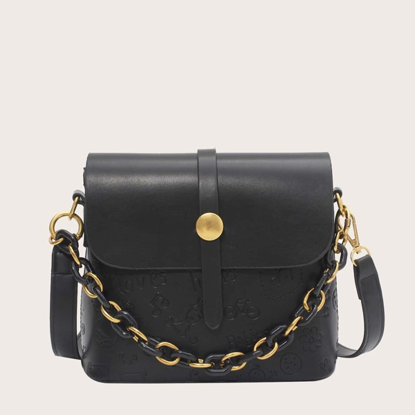 

Cartoon Embossed Satchel Bag, Black