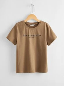 SHEIN 男孩字母圖案T恤
