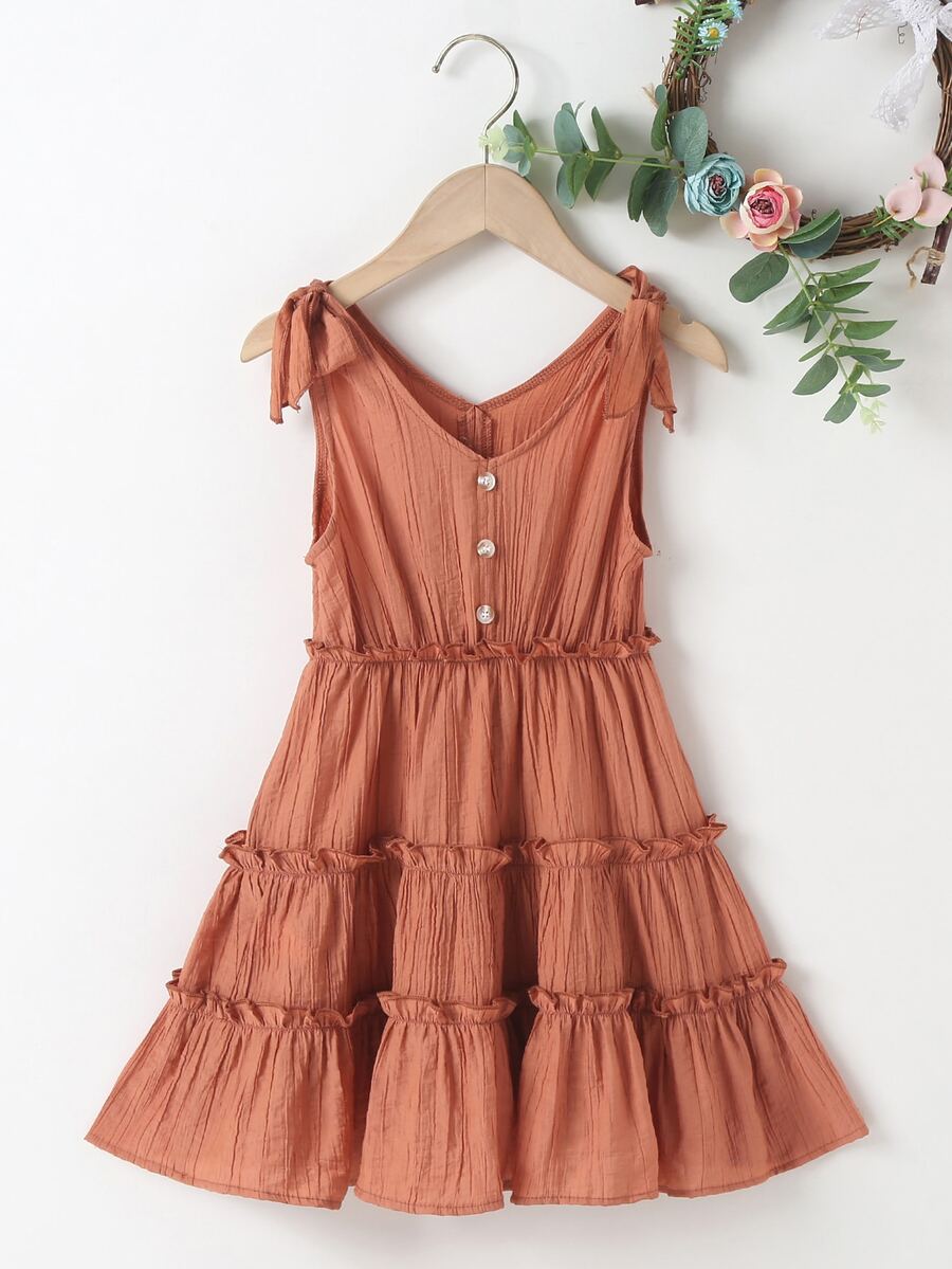Toddler Girls Frill & Ruffle Trimed A-line Dress - Burnt Orange - View 1