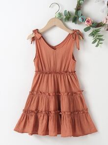 Toddler Girls Frill & Ruffle Trimed A-line Dress - Burnt Orange - View 2