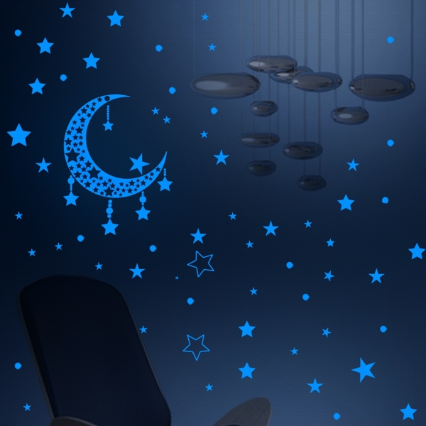 

Moon & Star Print Glow Sticker, Blue