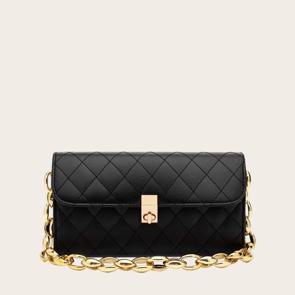 

Twist Lock Chain Shoulder Bag, Black