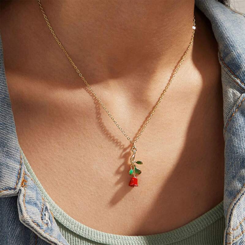 

Rose Pendant Necklace, Red