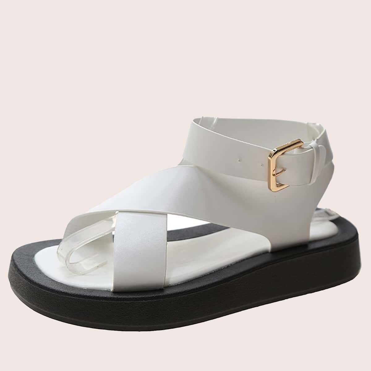 

Criss Cross Ankle Strap Flat Sandals, White