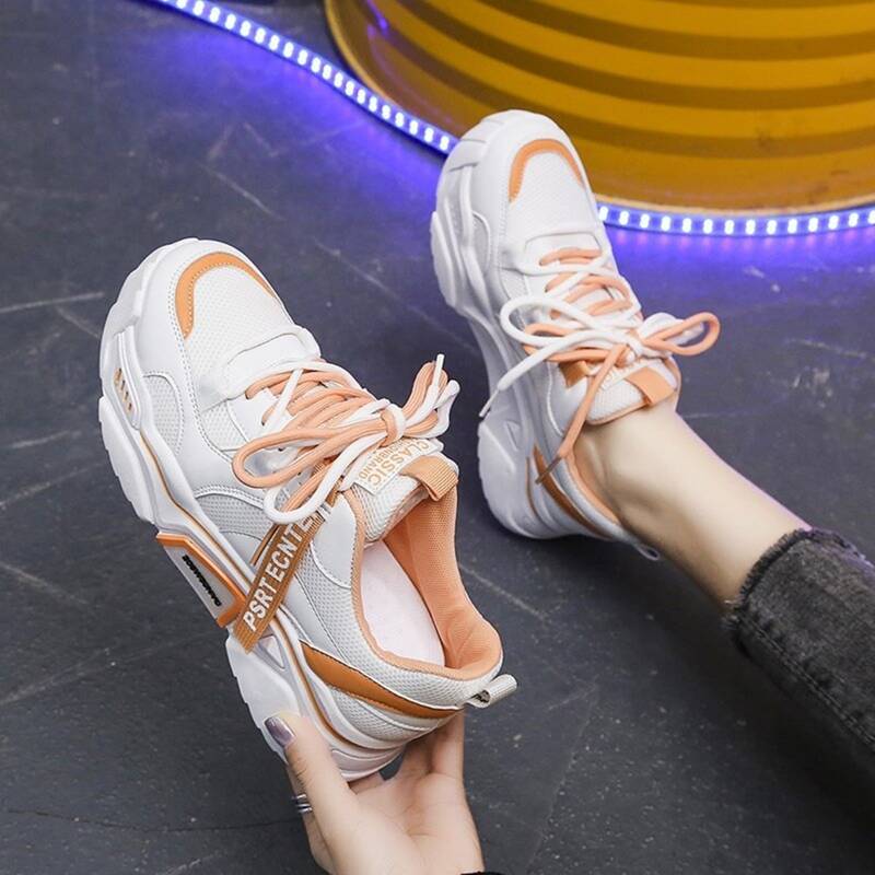 

Colorblock Lace-up Mesh Chunky Sneakers, White