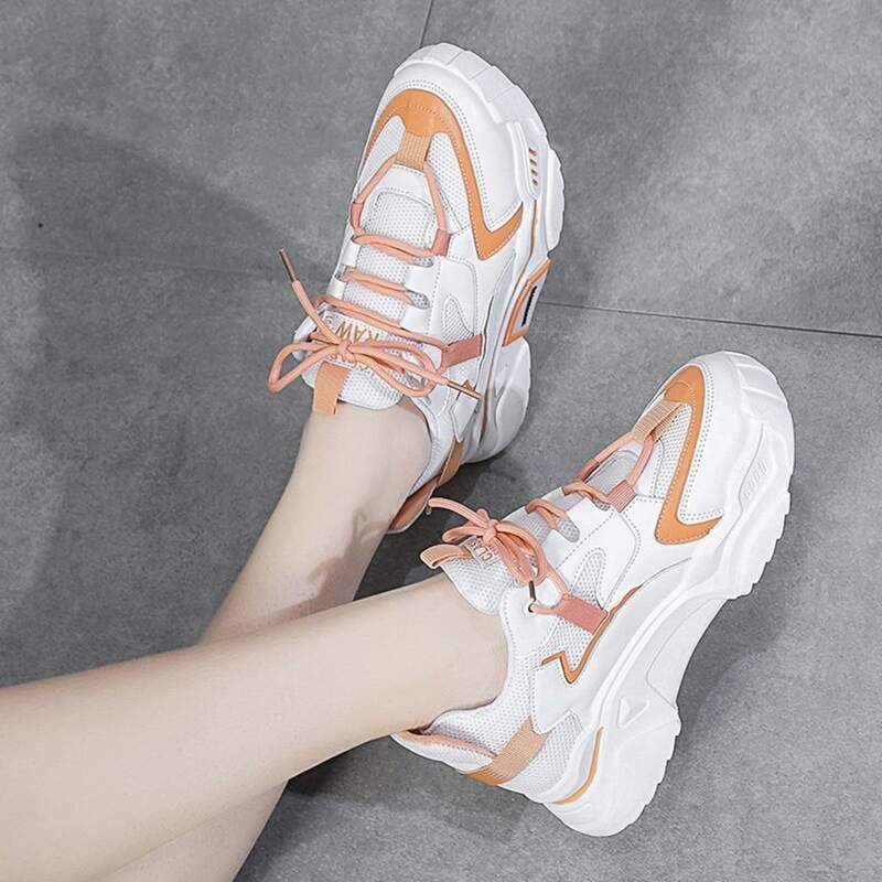 

Colorblock Lace-up Mesh Chunky Sneakers, White