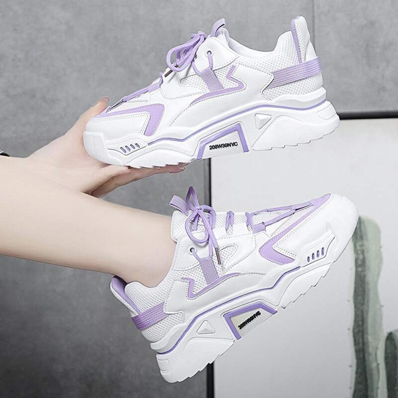 

Colorblock Lace-up Mesh Chunky Sneakers, White