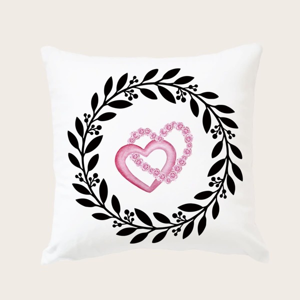 

Heart Print Cushion Cover Without Filler, White