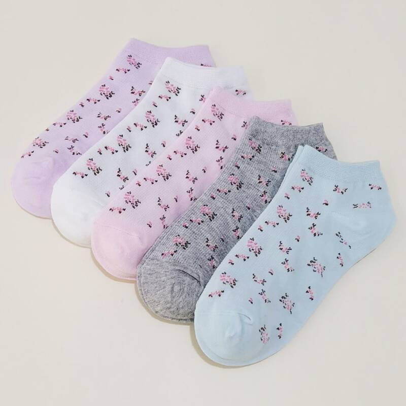 

5pairs Floral Ankle Socks, Multicolor