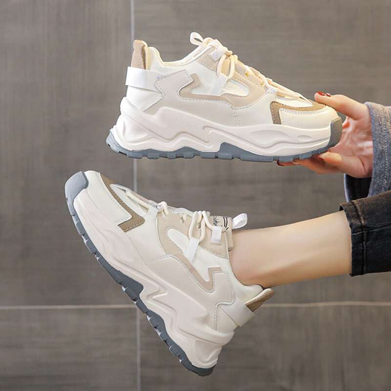 

Colorblock Lace-up Chunky Sneakers, Beige