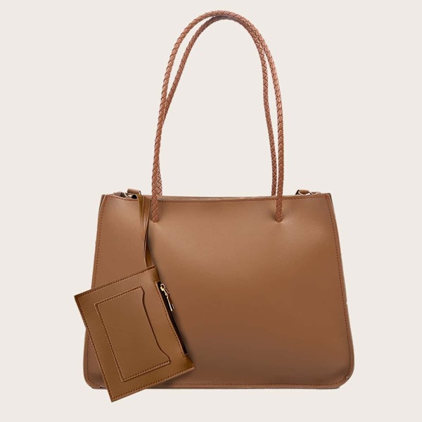 

Minimalist Shoulder Tote Bag With Purse, Brown