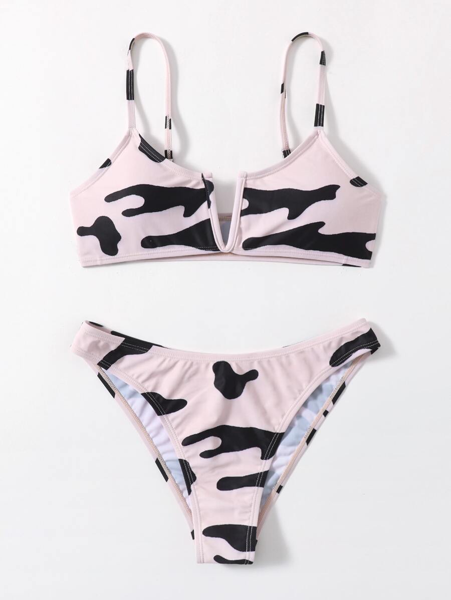 Allover Graphic V Wired Bikini Set - Pink - View 1