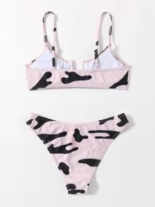 Allover Graphic V Wired Bikini Set - Pink - View 2