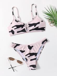 Allover Graphic V Wired Bikini Set - Pink - View 3