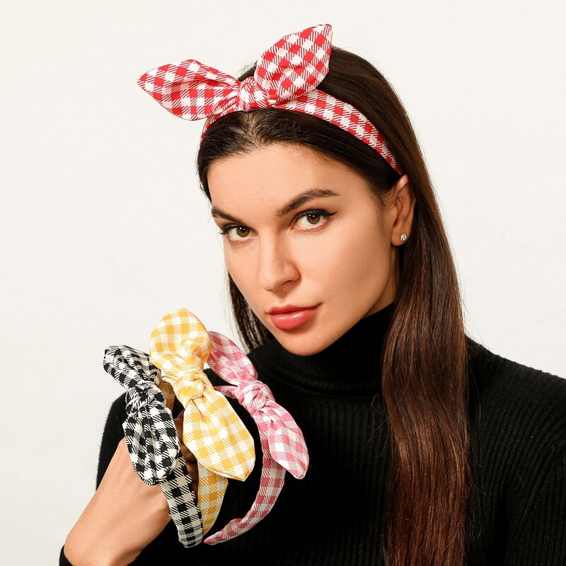 

4pcs Gingham Rabbit Ear Headband, Multicolor