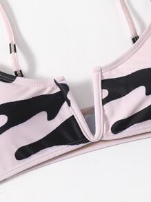 Allover Graphic V Wired Bikini Set - Pink - View 5