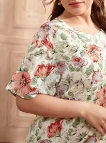 SHEIN Unity Plus Drop Shoulder Floral Print Nightdress - Multicolor - View 5