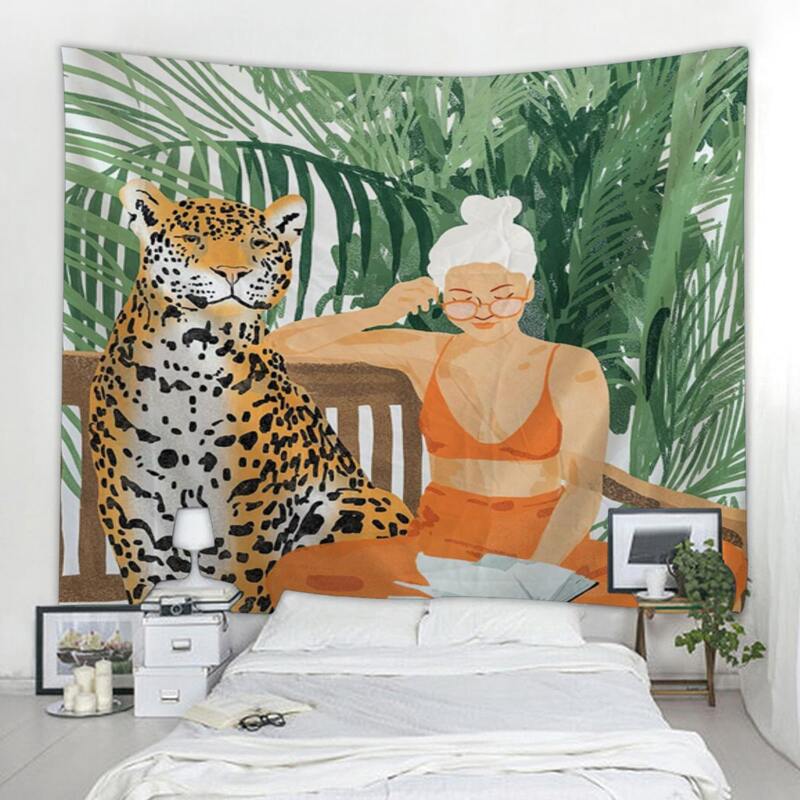 

Leopard & Figure Graphic Tapestry, Multicolor