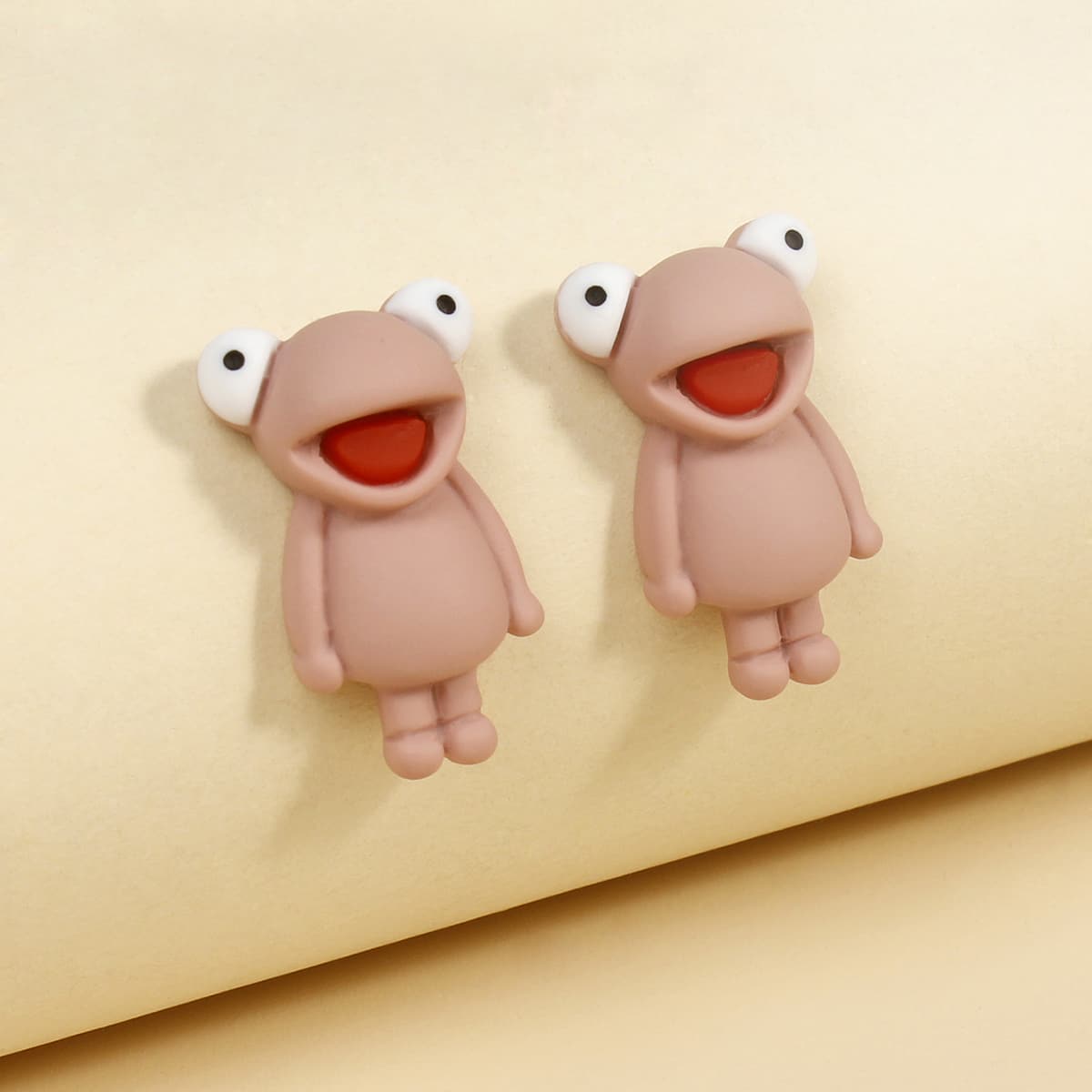 

Cartoon Frog Drop Earrings, Dusty pink