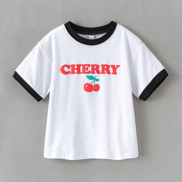 

Toddler Girls Cherry And Letter Graphic Ringer Tee, White