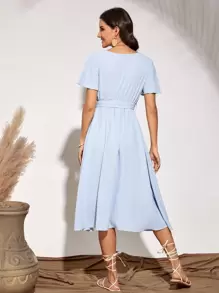 Breezaya Flutter Sleeve Belted Dress - Baby Blue - View 2
