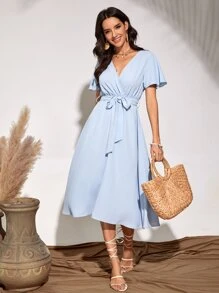 Breezaya Flutter Sleeve Belted Dress - Baby Blue - View 6