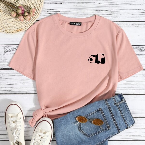 

Panda Graphic Tee, Baby pink